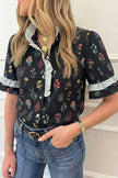 Contrast Frilled Trim Short Sleeve Floral Shirt  Style Ratio