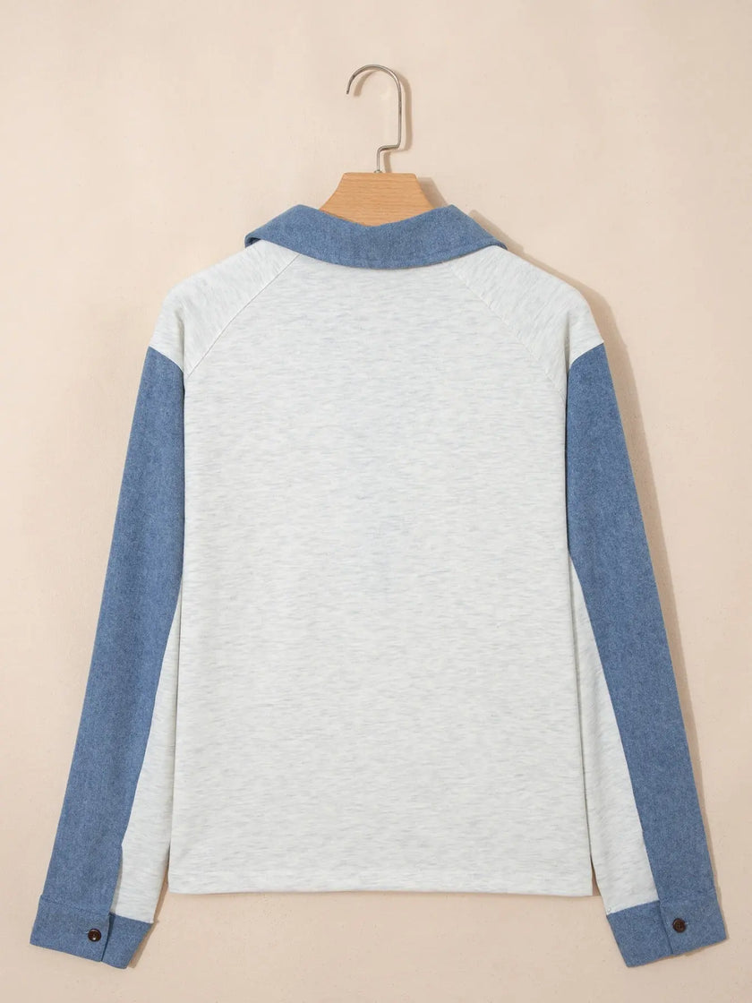Color Block Button Detail Long Sleeve Shirt  Style Ratio