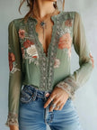 Lace Detail Floral Blouse  Style Ratio