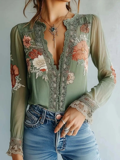 Lace Detail Floral Blouse - Style Ratio