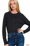 Zenana Button-Front Crewneck Long Sleeve Cropped Cardigan  Style Ratio