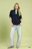 Umgee Textured Knit Top with Striped Contrast Trim  Style Ratio