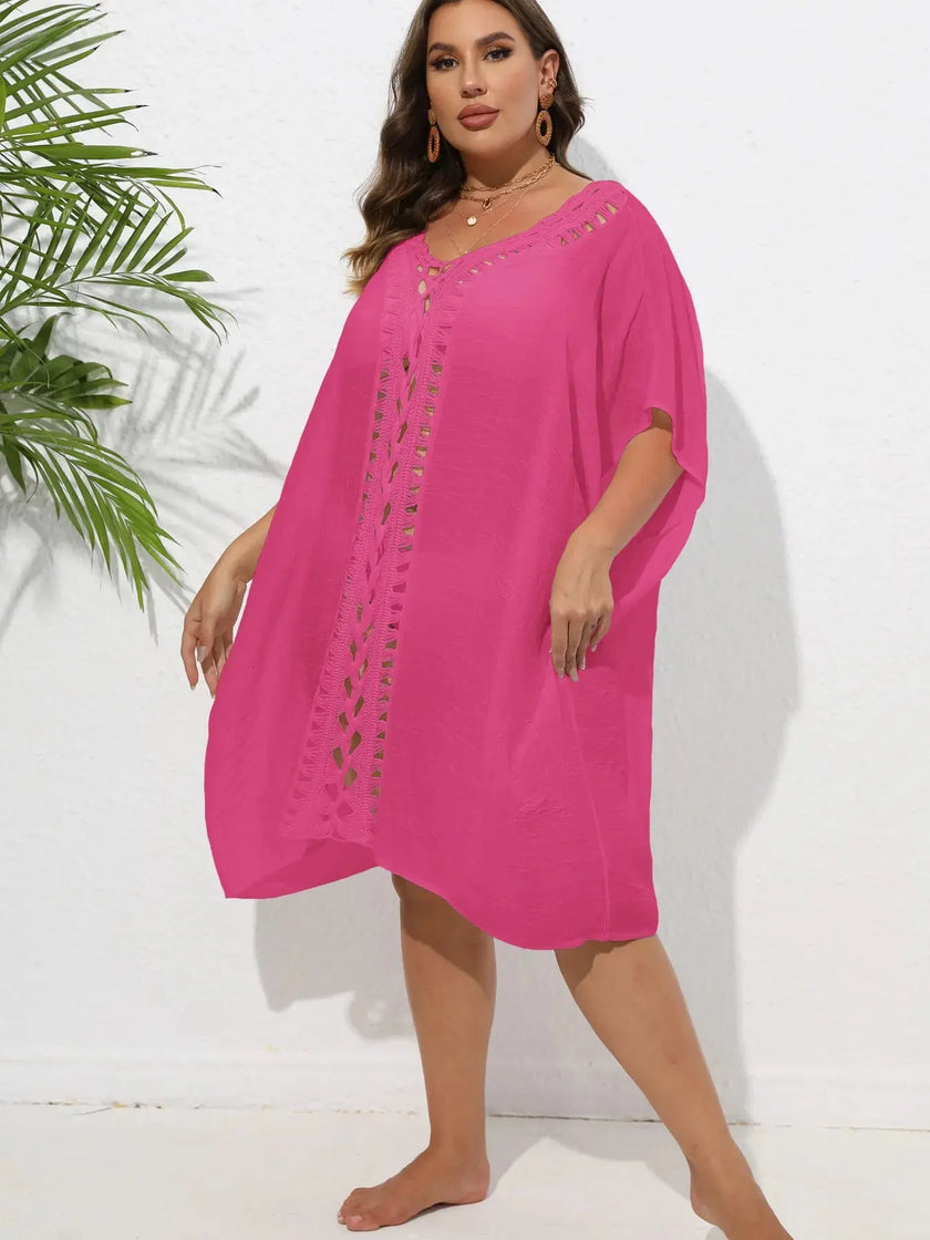 Crochet Trim V-Neck Beach Cover Up  Style Ratio