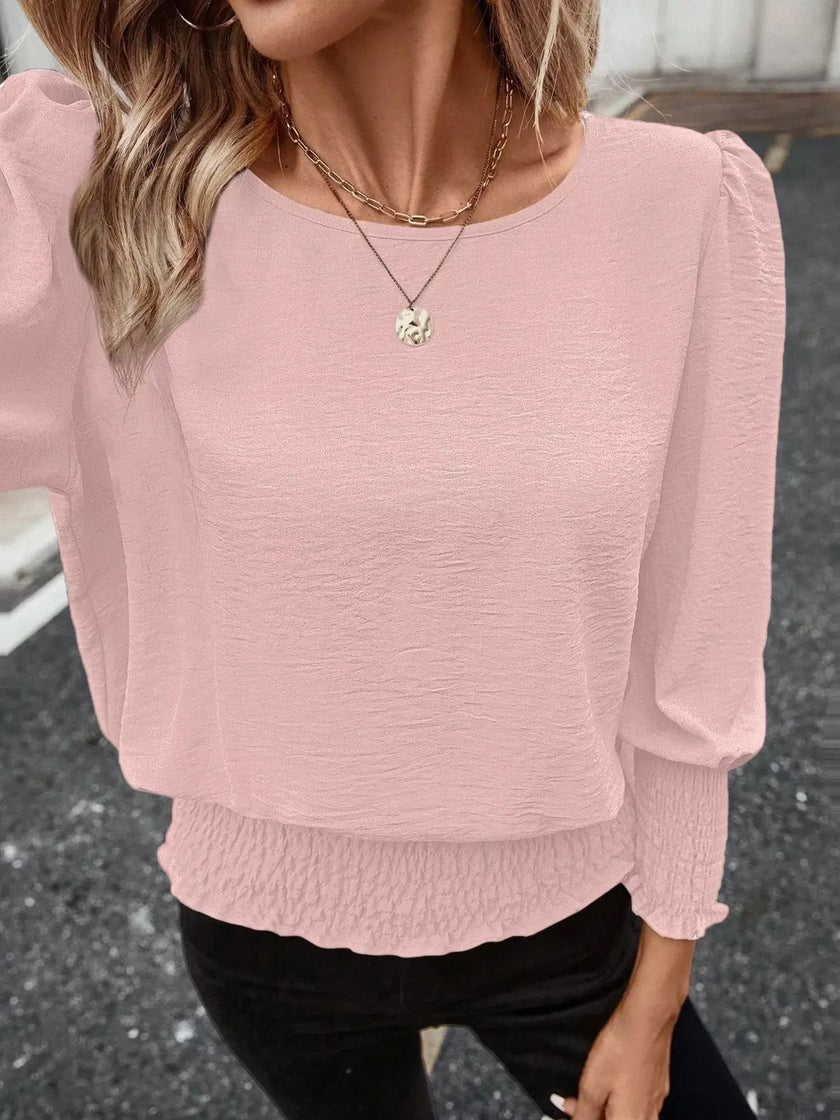 Smocked Waist Round Neck Blouse  Style Ratio