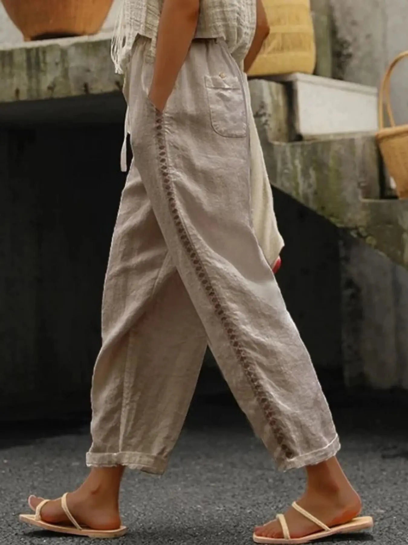 Hollow Out Trim Cropped Pants  Style Ratio