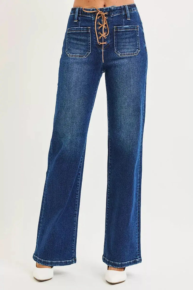 RISEN Full Size High Rise Wide Leg Jeans with Front Tie Detail  Style Ratio