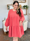 Double Take Full Size V-Neck Balloon Sleeve Tiered Dress with Pockets  Style Ratio