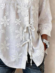 Full Size Floral Embroidered Button-Down Shirt  Style Ratio