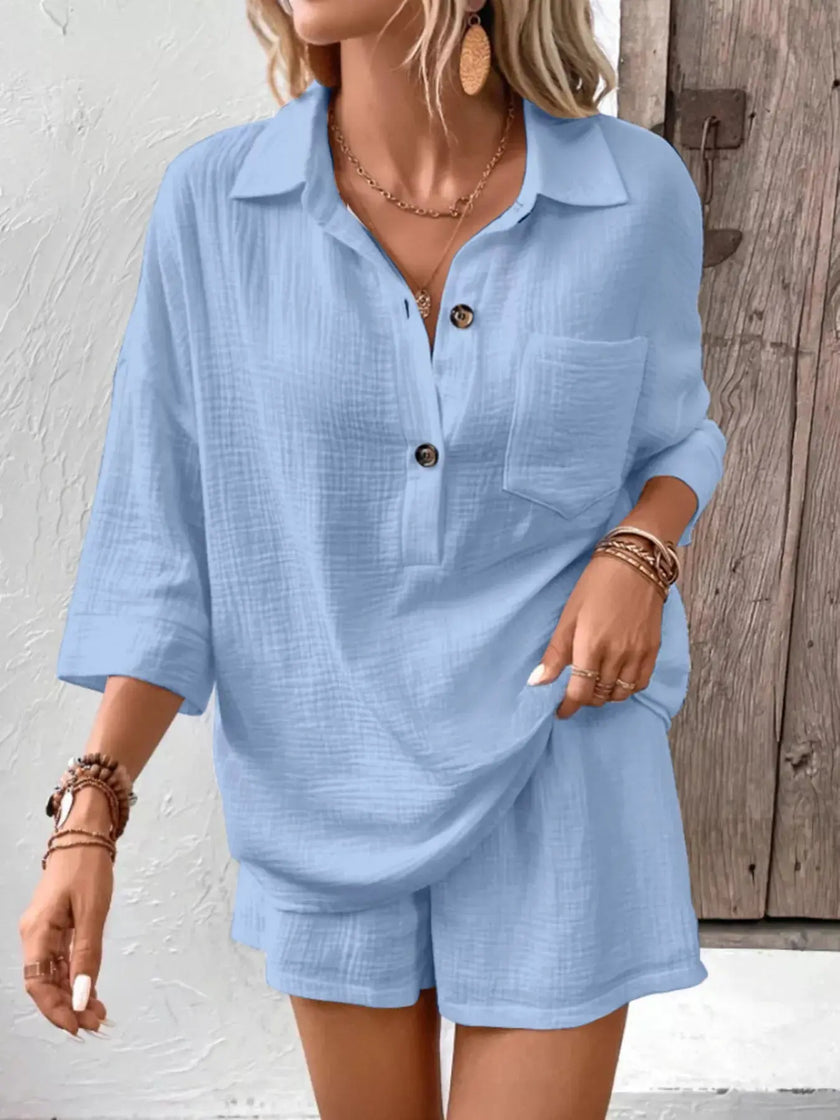Button Detail Top and Shorts Set  Style Ratio