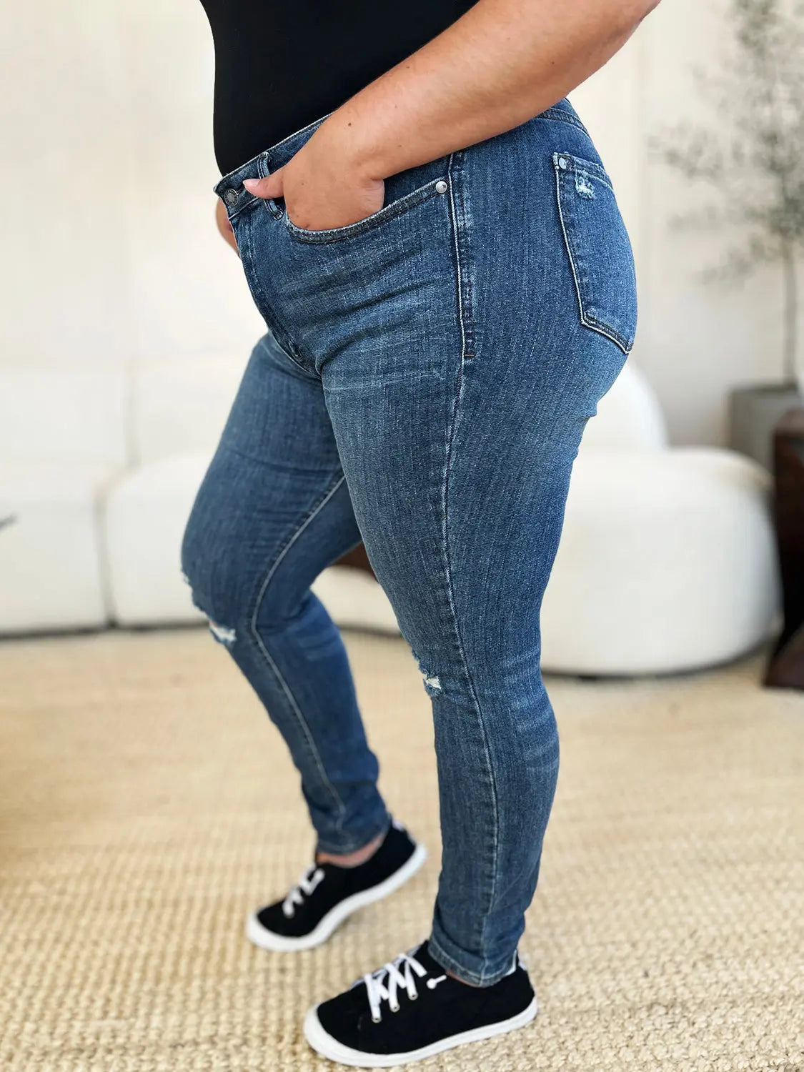 Judy Blue Mid Waist Distressed Slim Jeans  Style Ratio