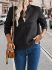 Textured Zip-Up Long Sleeve Jacket  Style Ratio