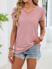 Eyelet Petal Sleeve V Neck Shirt  Style Ratio