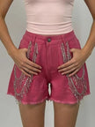 Rhinestone Chain Raw Hem Denim Shorts  Style Ratio
