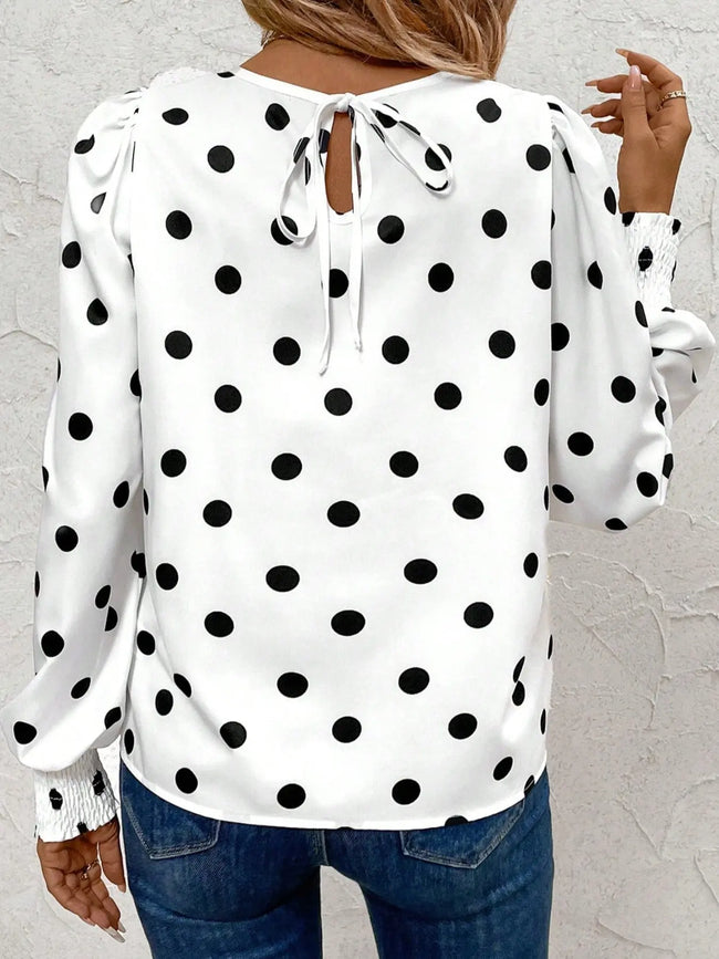 Polka Dot Long Sleeve Blouse  Style Ratio