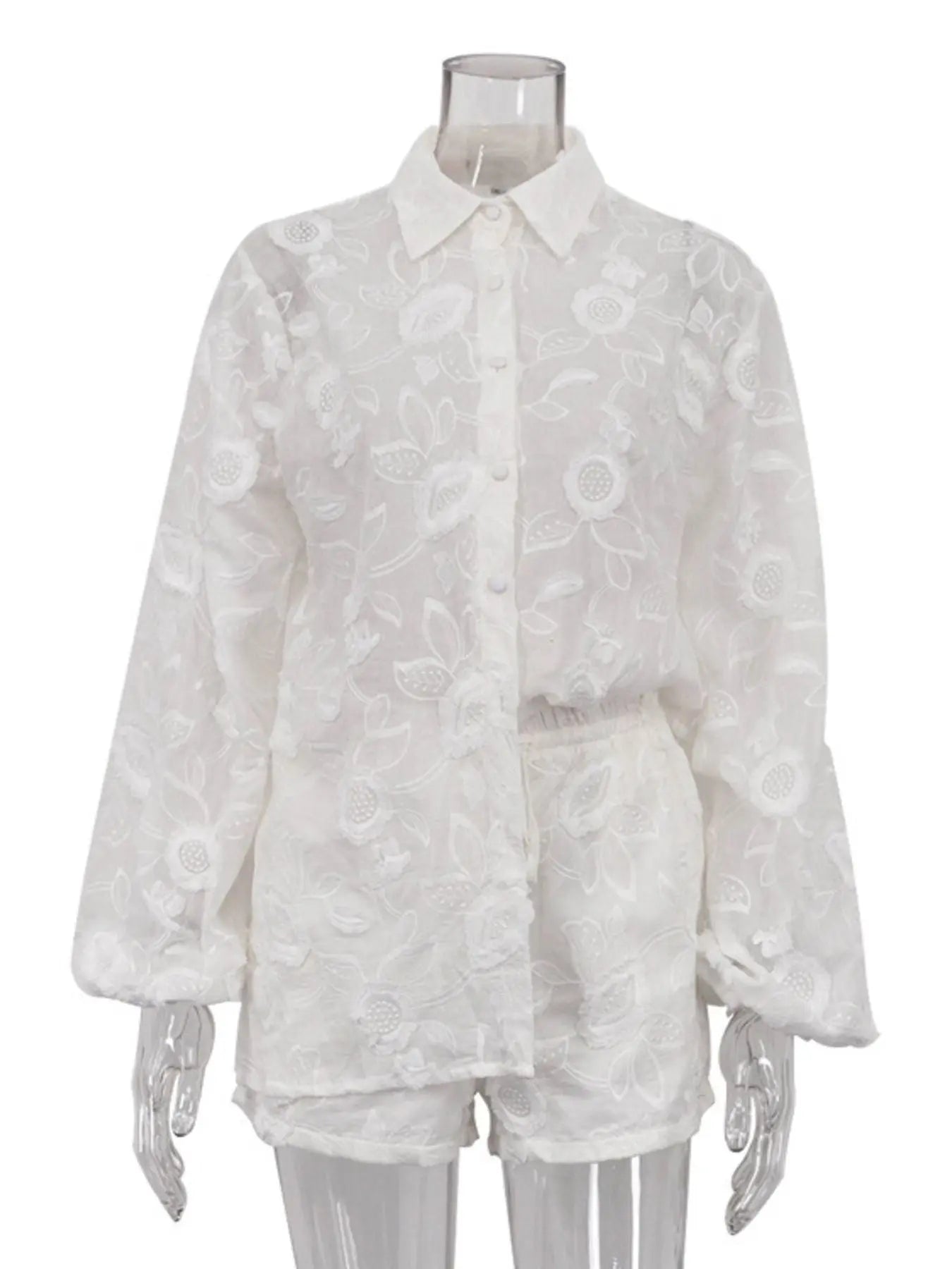 Floral Embroidered Shirt and Shorts Set  Style Ratio