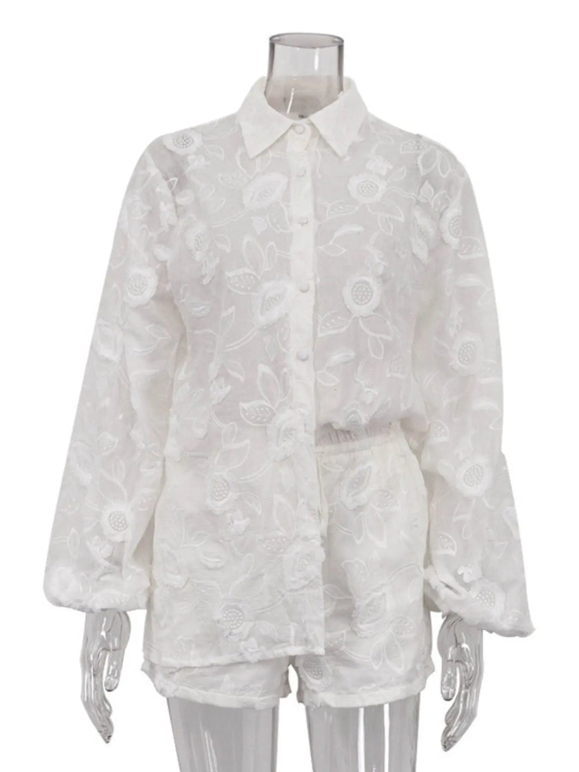 Floral Embroidered Shirt and Shorts Set  Style Ratio