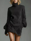 Full Size Suede Turtleneck Lantern Sleeve Mini Dress  Style Ratio