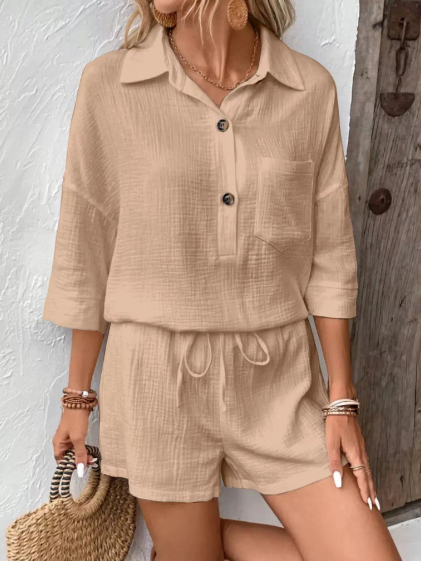 Button Detail Top and Shorts Set  Style Ratio