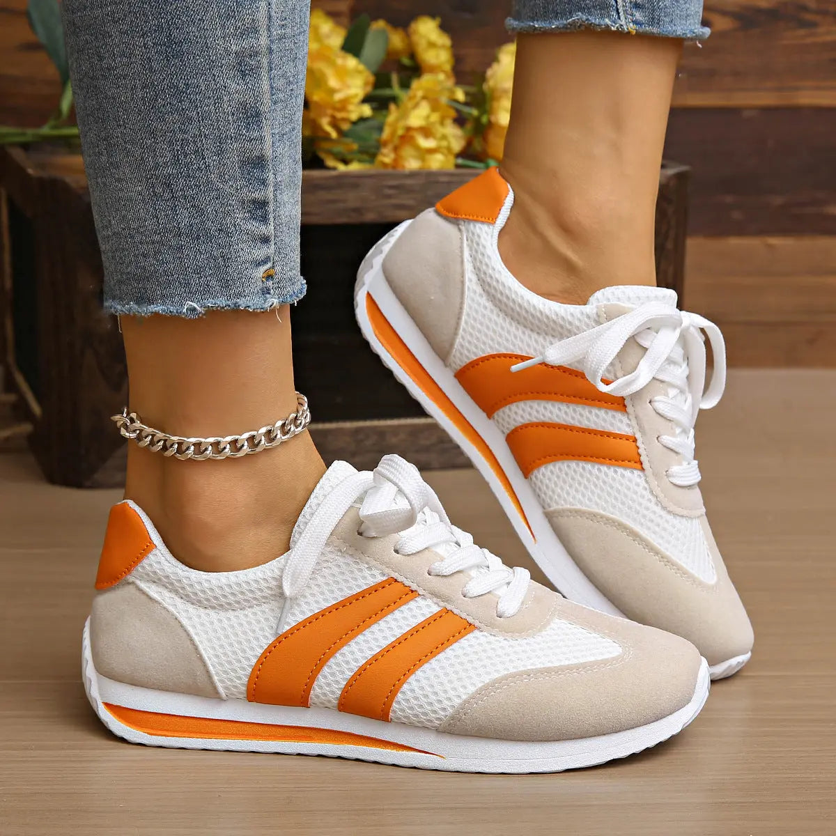 Striped Lace Up Casual Sneakers  Style Ratio