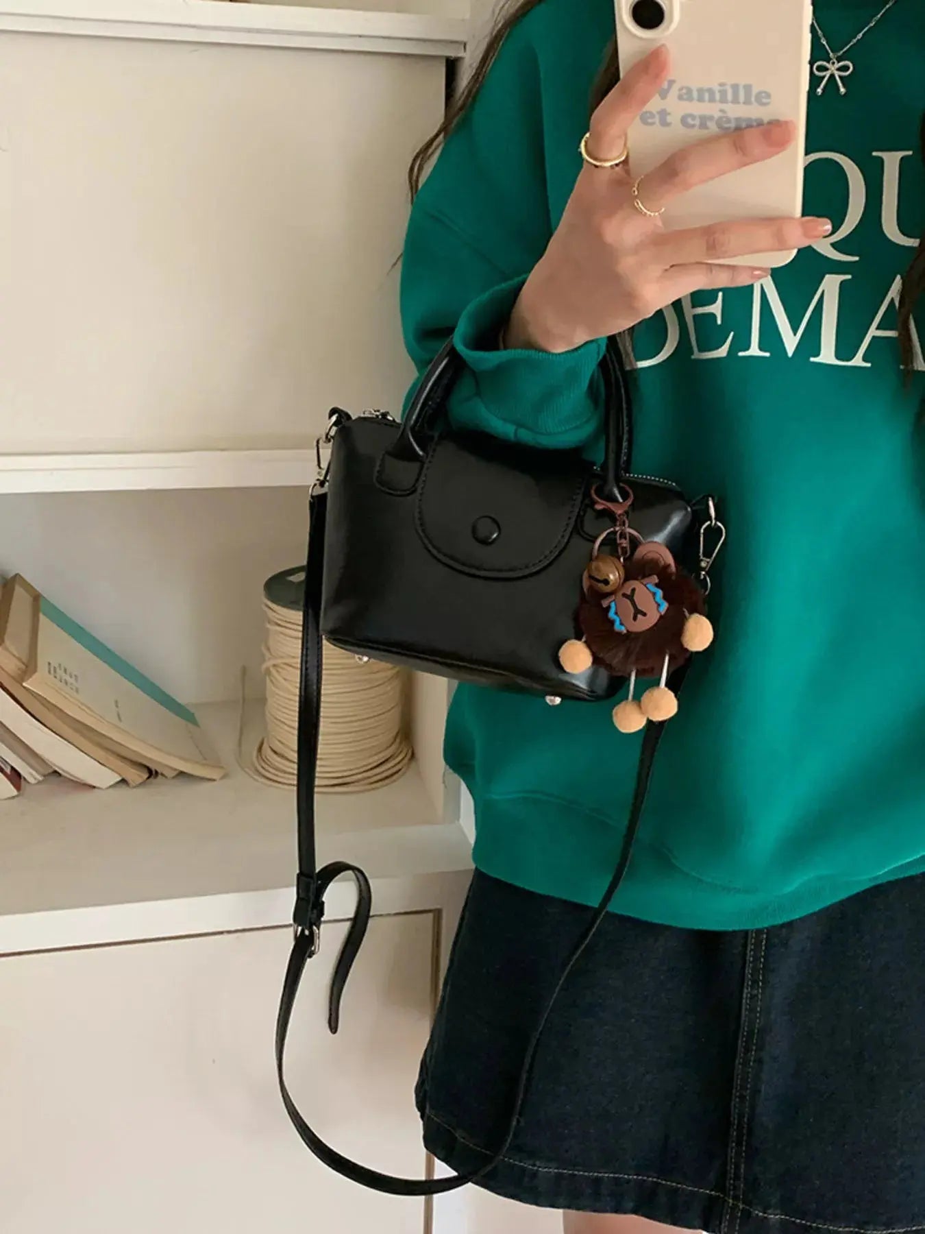 Two-Tone Flap Decor Crossbody Bag with Charm  Style Ratio
