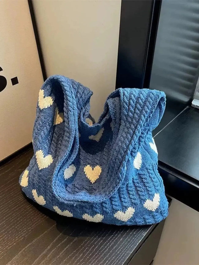 Heart Pattern Knitted Handbag  Style Ratio