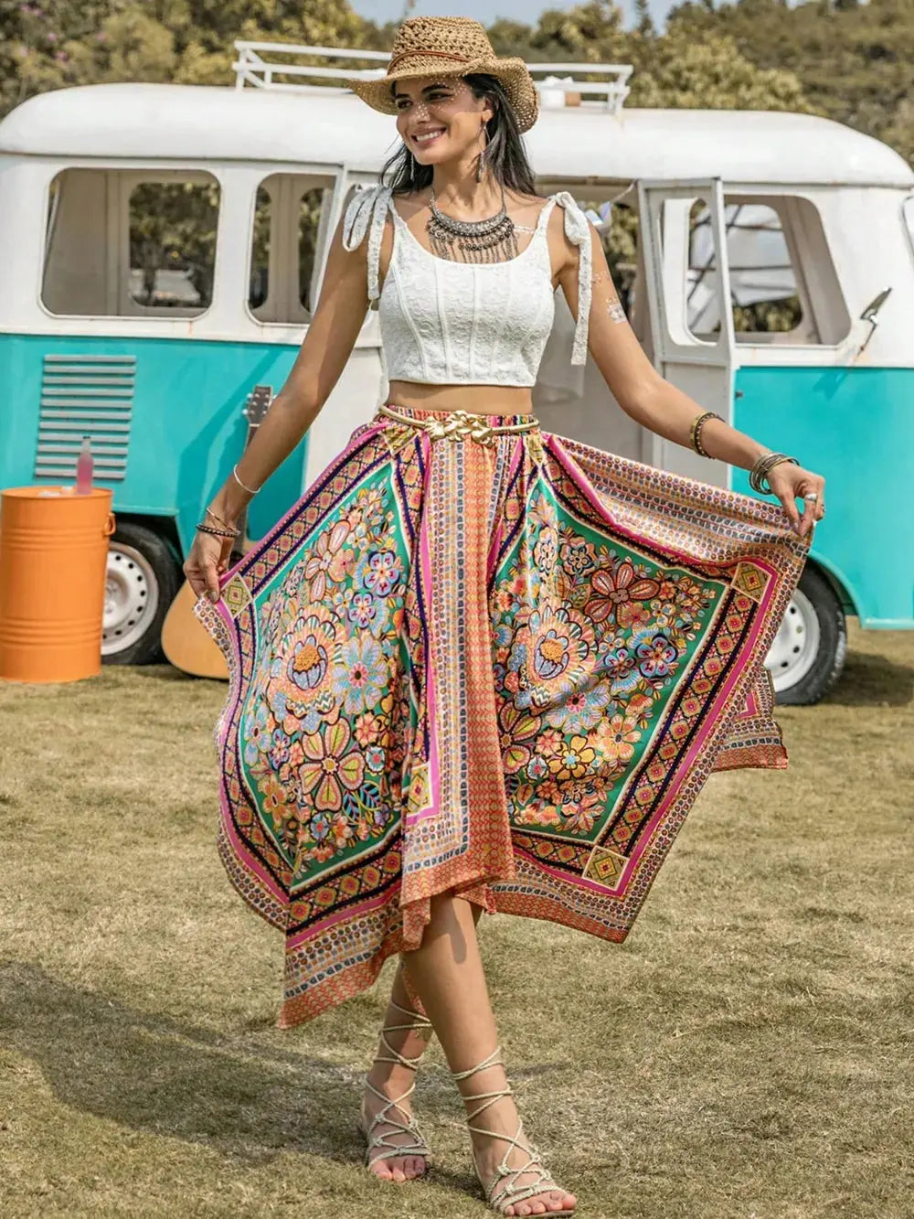Printed High Waist Handkerchief Hem Skirt  Style Ratio