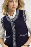 Umgee Contrast Striped Trim Button Down Sweater Vest  Style Ratio