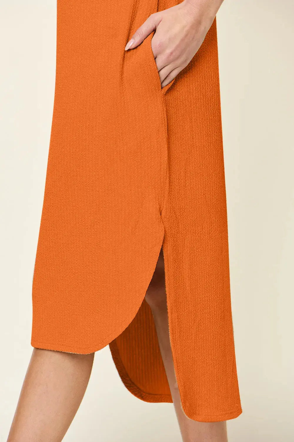 Double Take Full Size Round Neck Short Sleeve Slit Dress  Style Ratio