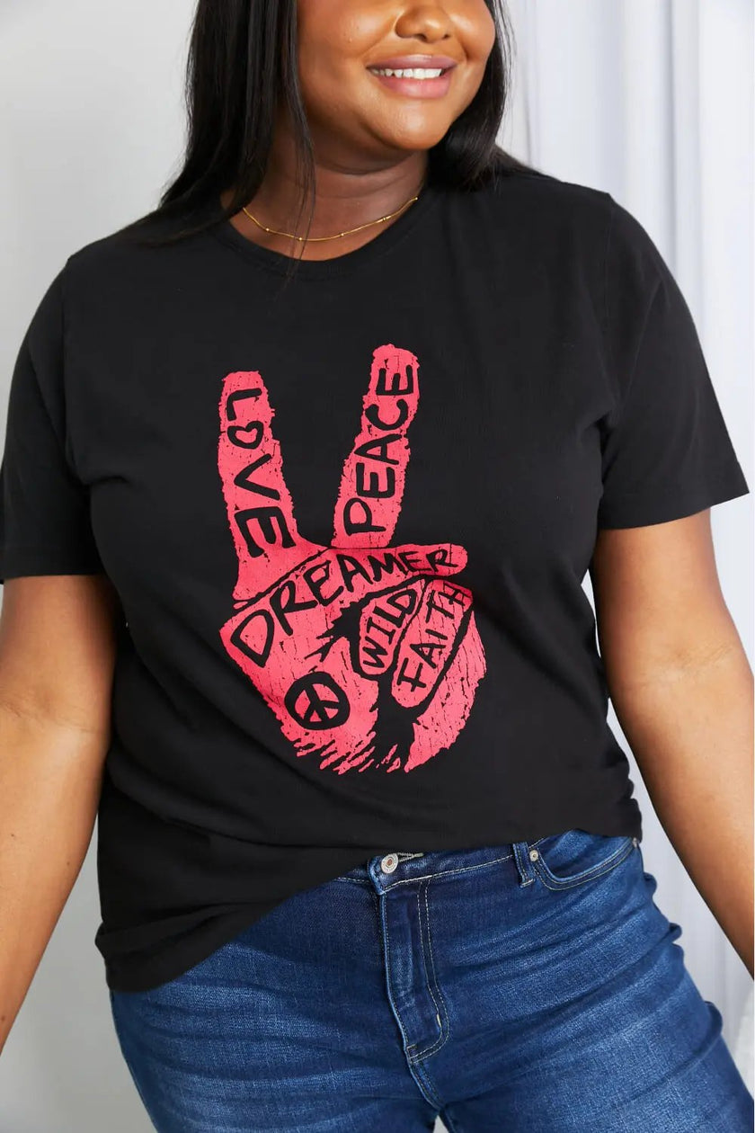 mineB Full Size Graphic Tunic Short Sleeve Shirt  Style Ratio
