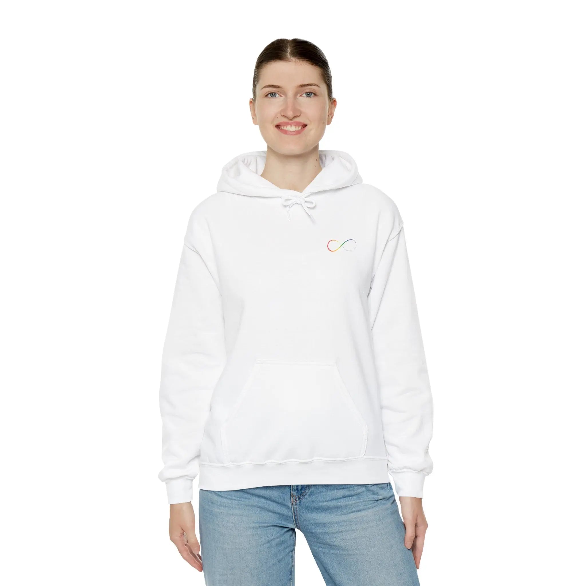 Neurospicy: Rainbow Infinity w/Butterfly Symbol —  Inclusion Hoodie  Style Ratio