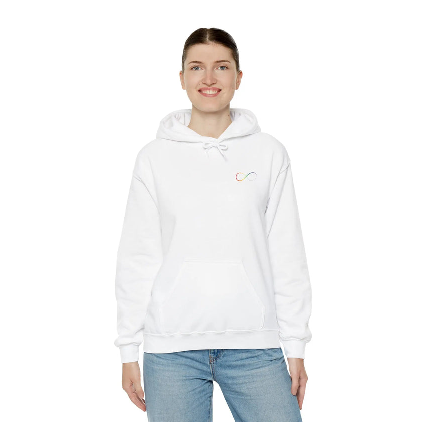 Neurospicy: Rainbow Infinity w/Butterfly Symbol —  Inclusion Hoodie  Style Ratio