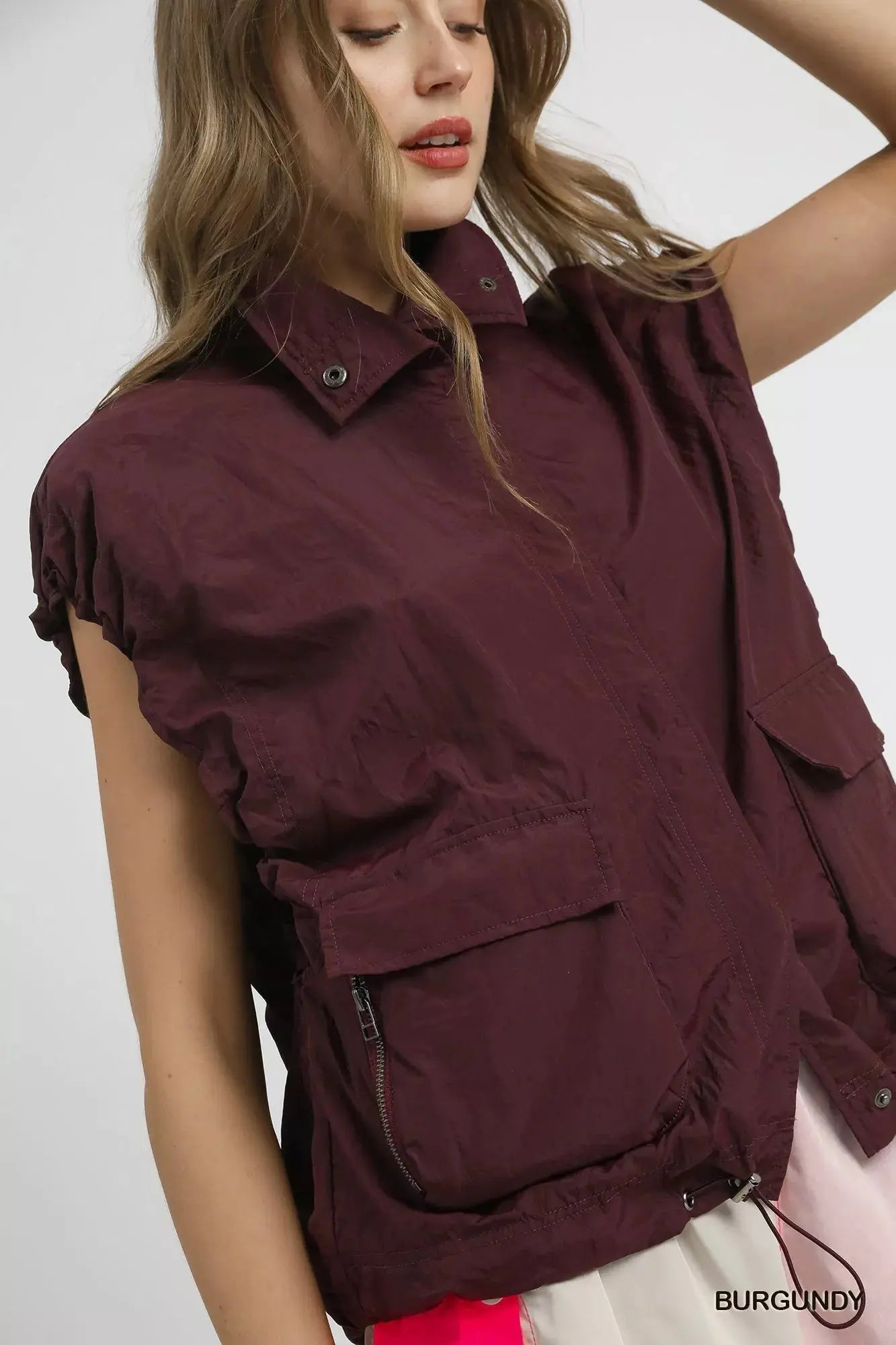 Umgee Drawstring Hem Nylon Vest with Pockets  Style Ratio