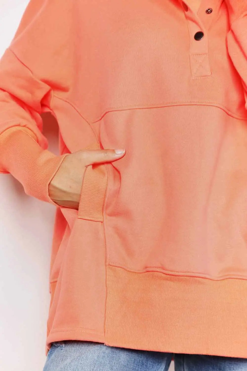 Double Take Quarter-Snap Dropped Shoulder Hoodie  Style Ratio