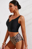 Half Snap Square Neck Tankini Set  Style Ratio