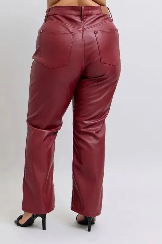 Judy Blue Full Size High Waist Tummy Control Faux Leather Straight Pants  Style Ratio