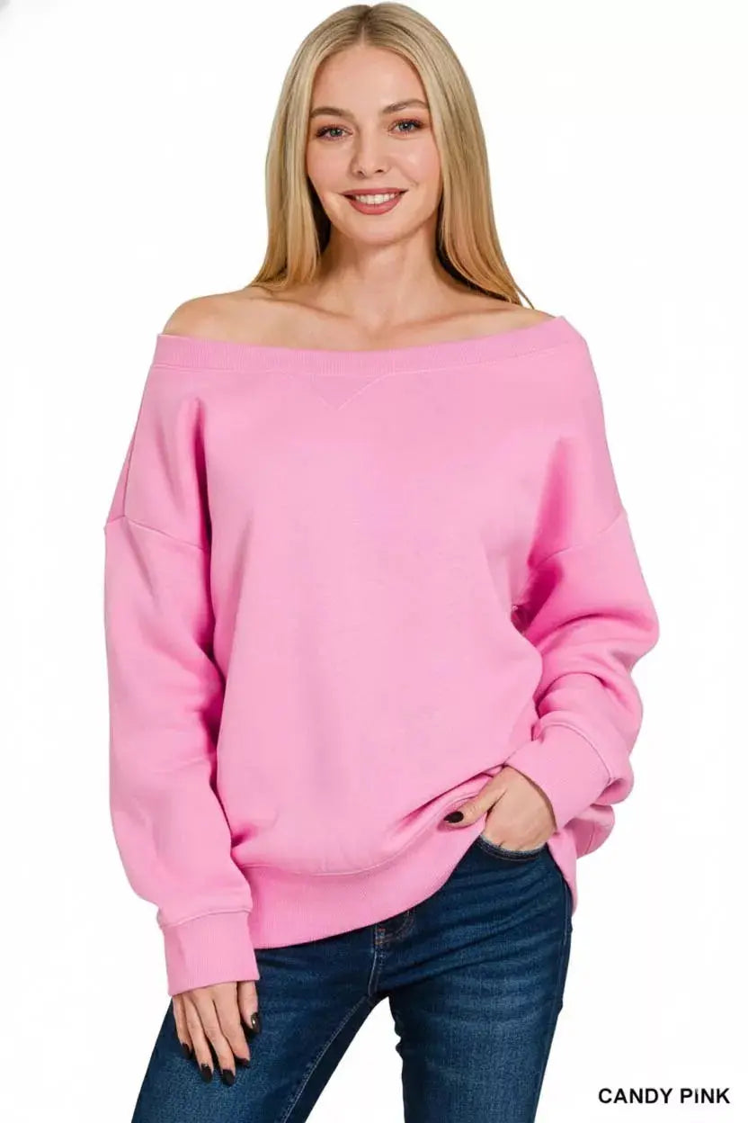 Zenana Fleece Boat Neck Sweatshirt  Style Ratio