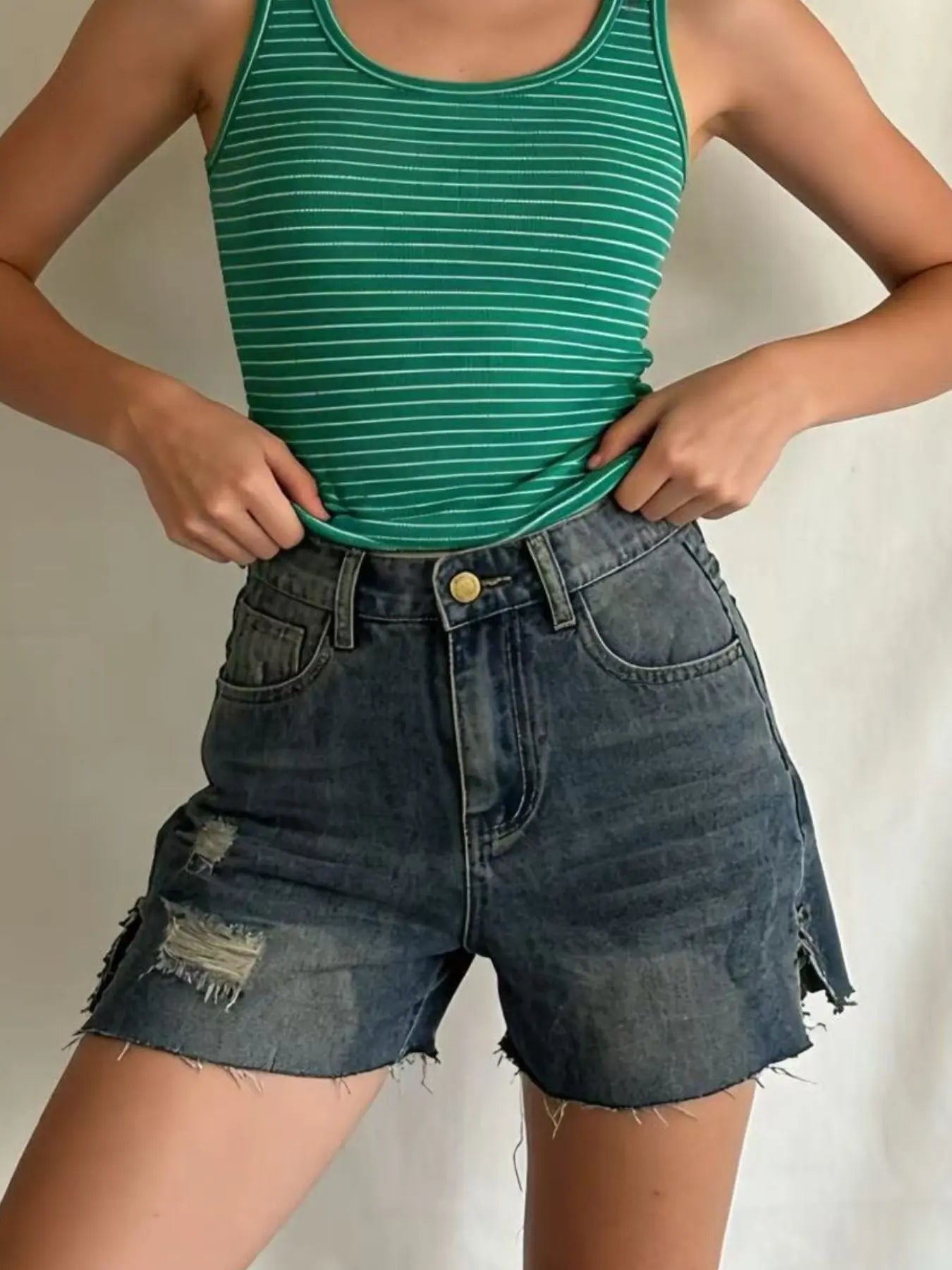Distressed Slit Denim Shorts  Style Ratio