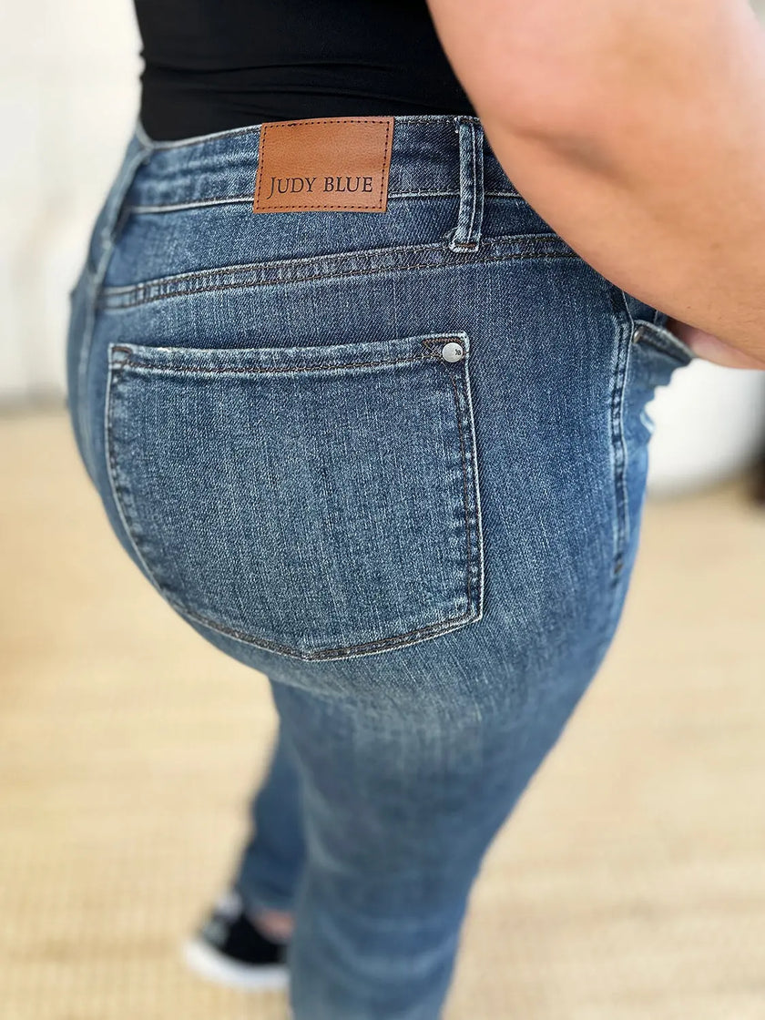 Judy Blue Mid Waist Distressed Slim Jeans  Style Ratio