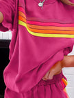 Rainbow Striped Round Neck Top and Shorts Set  Style Ratio
