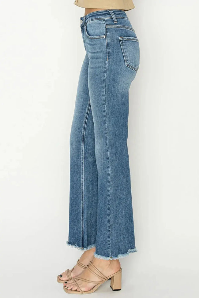 RISEN Mid-Rise Frayed Hem Bootcut Jeans  Style Ratio
