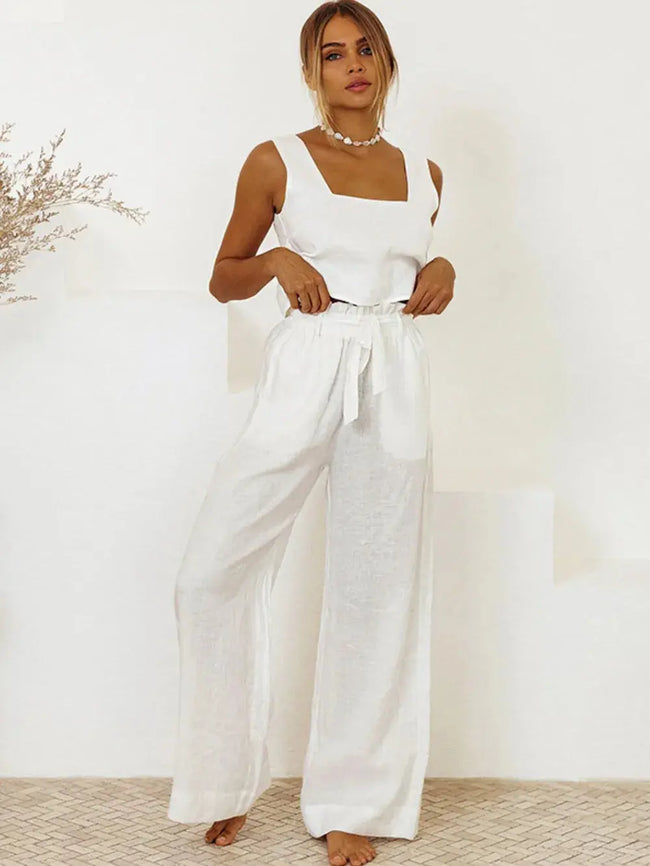 Square Neck Sleeveless Top and Pants Set  Style Ratio