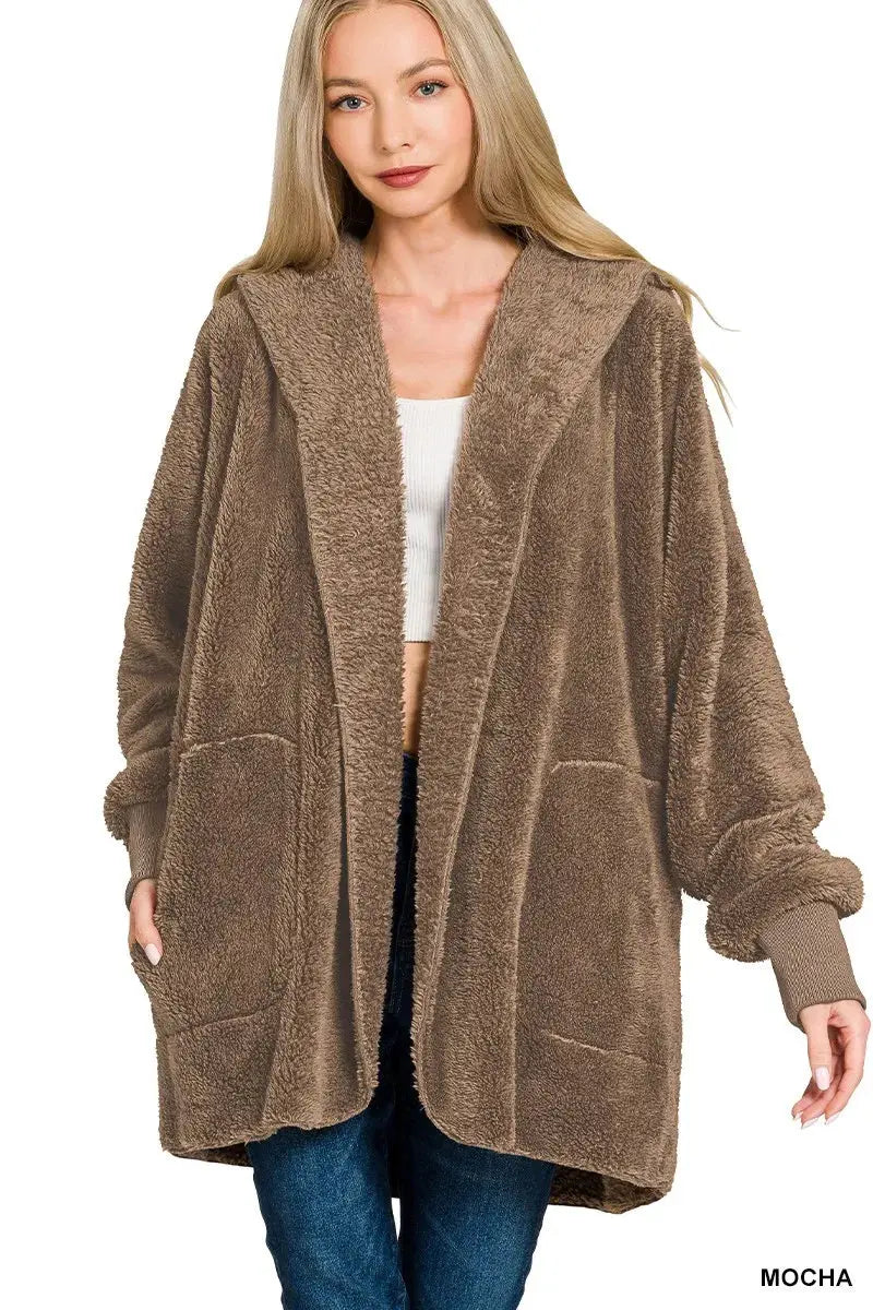 Zenana Hooded Faux Fur Jacket with Pockets  Style Ratio