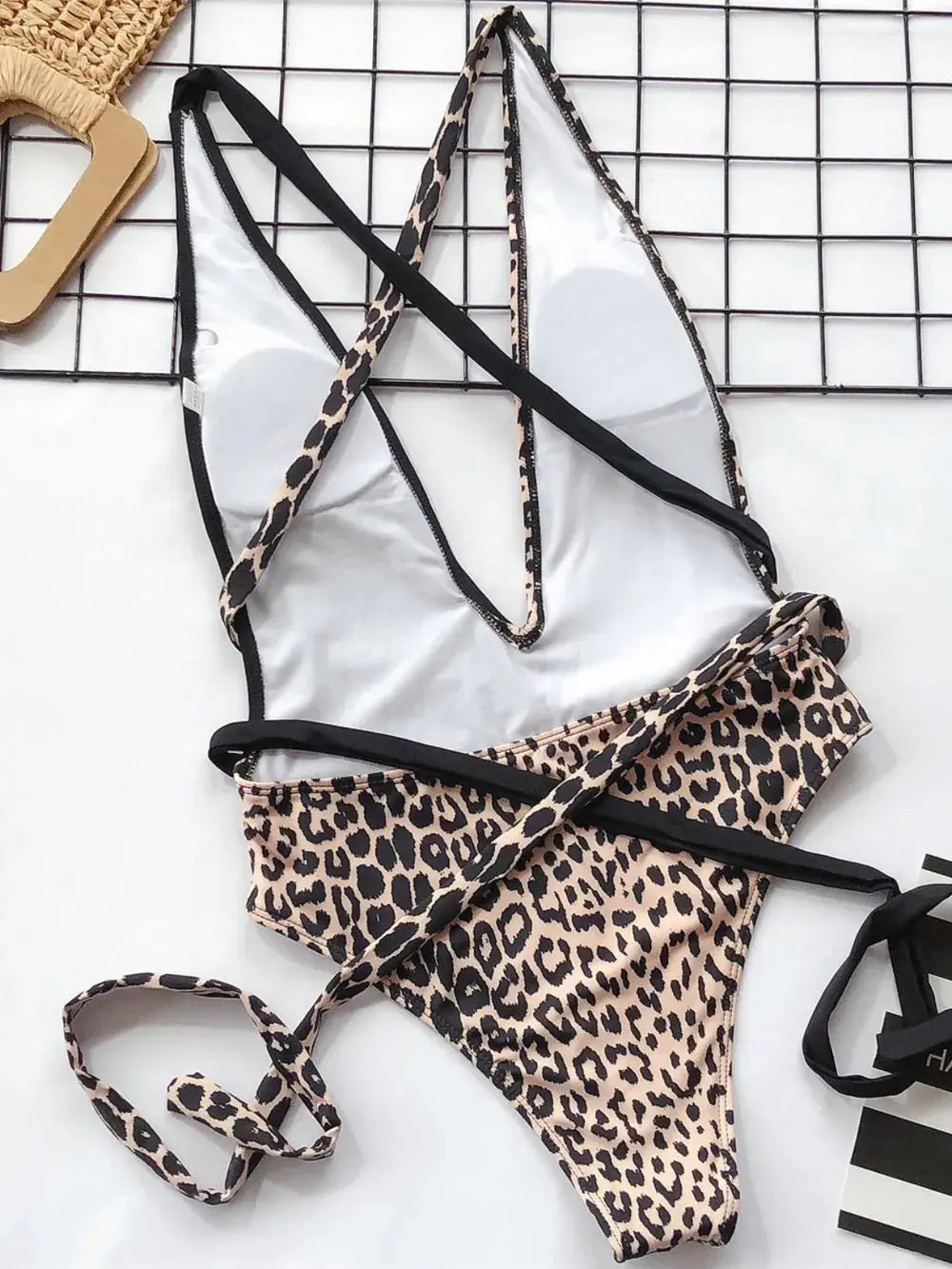 Tied Leopard Plunge One-Piece Swimwear  Style Ratio
