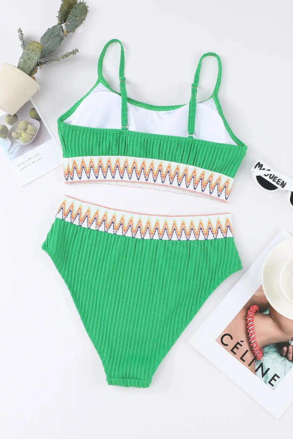 Textured Contrast Banding Bikini High Waist 2pcs Swimsuit  Style Ratio