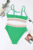 Textured Contrast Banding Bikini High Waist 2pcs Swimsuit  Style Ratio