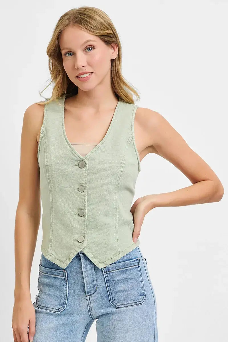 RISEN Full Size V Neck Button Down Vest  Style Ratio