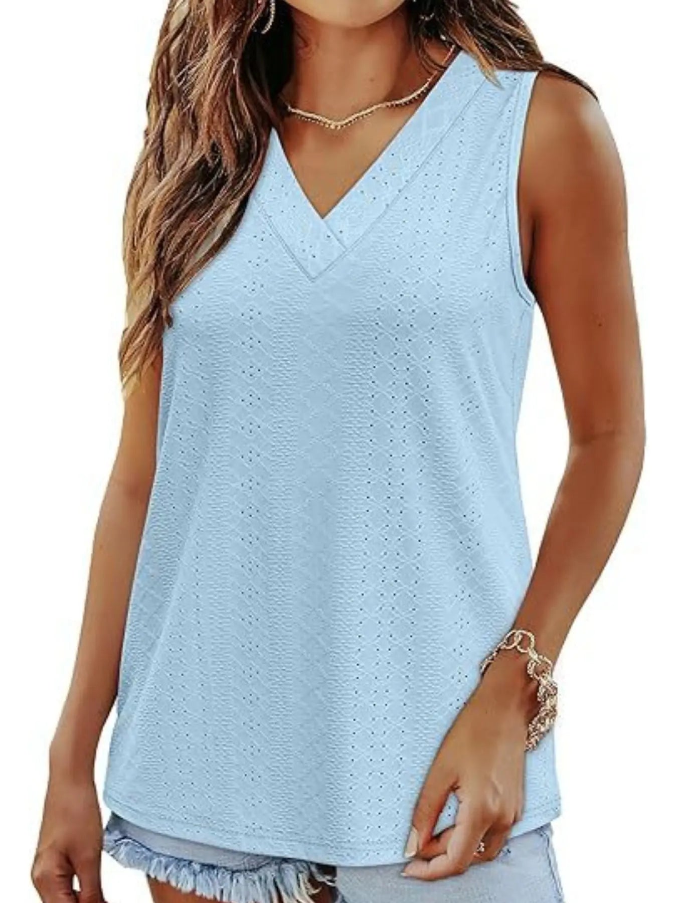 Eyelet V-Neck Tank  Style Ratio