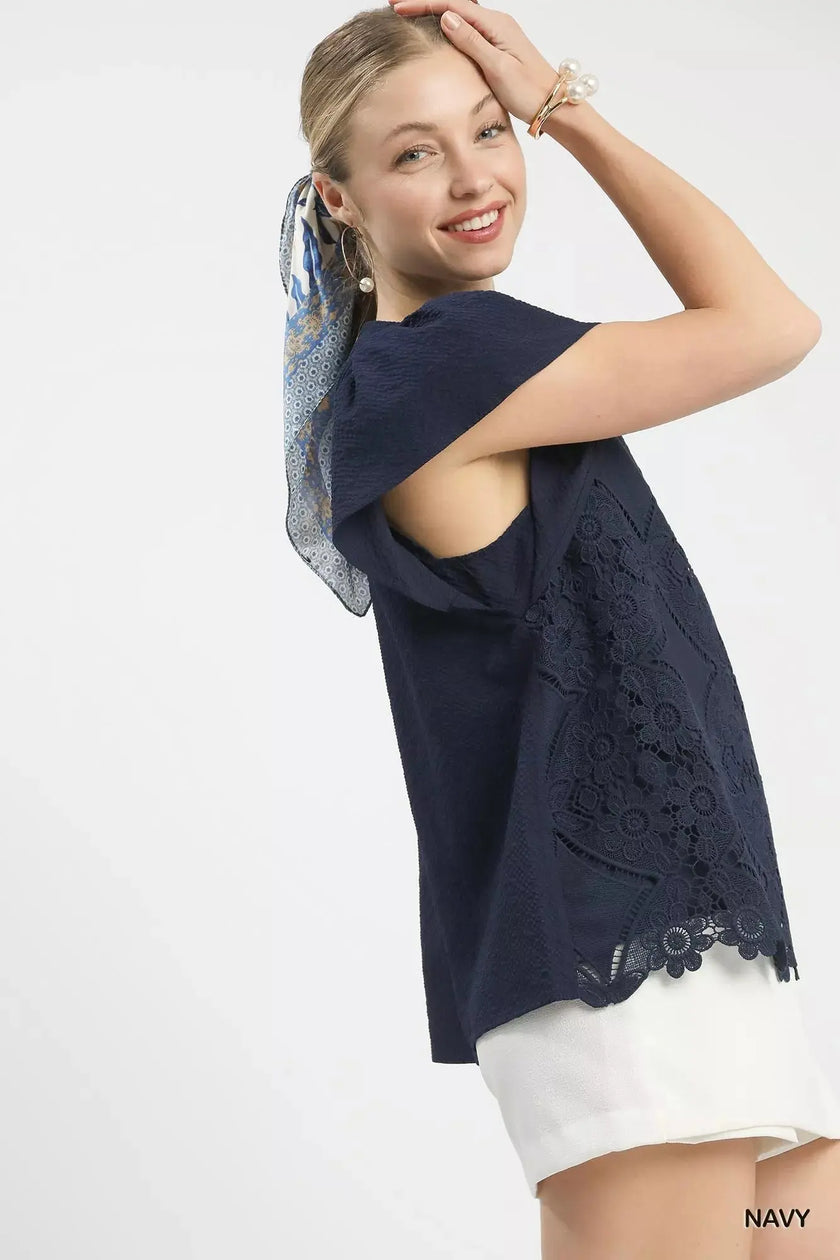Umgee Floral Lace Overlay Flutter Sleeve Top  Style Ratio