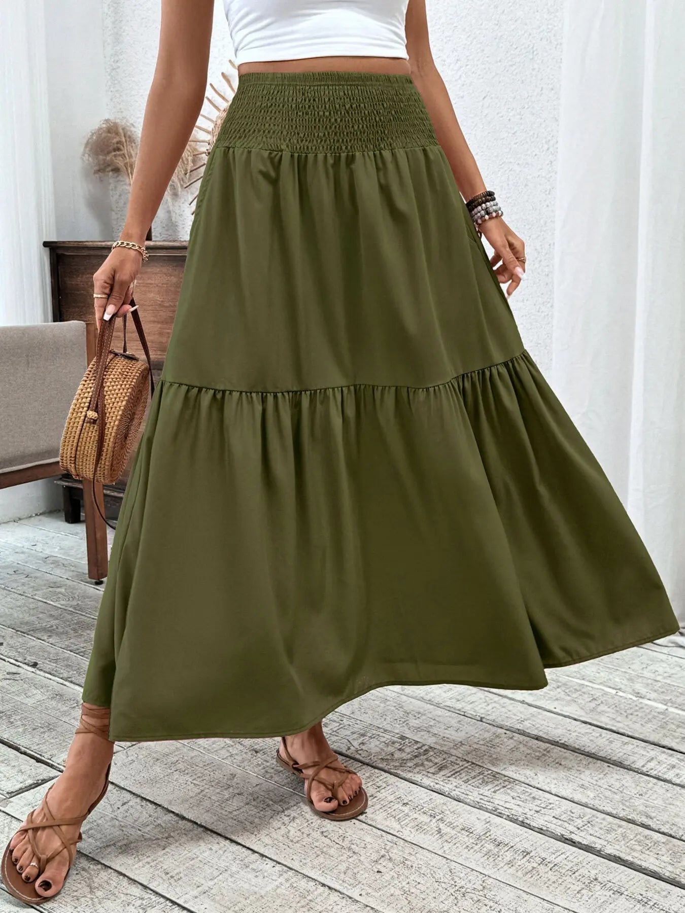 Smocked Waist Tiered Skirt  Style Ratio