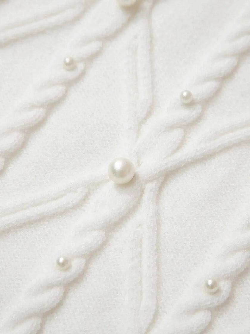 Pearled Mock Neck Textured Knit Sweater  Style Ratio